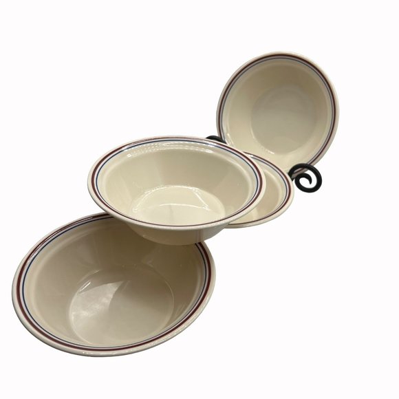 Corelle Vitrelle Abundance by Corning Red Blue Band 7" Soup Cereal Bowl 4 Pcs Vi - Picture 3 of 5